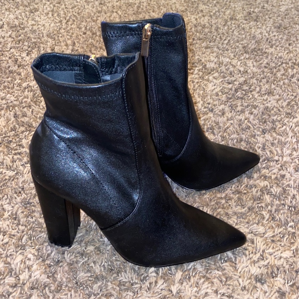 Black Leather Like Booties